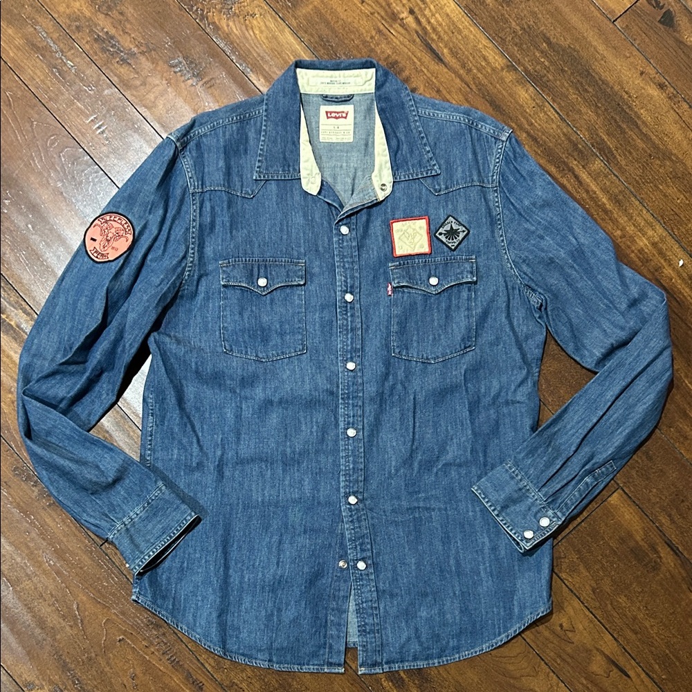 Levi's Blue Denim Shirt with Distinctive Patches